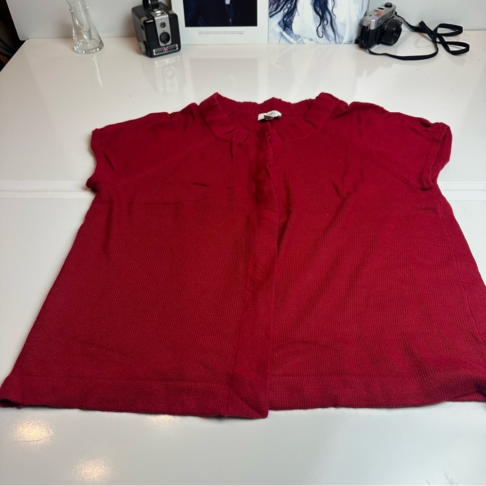 LOFT Angora Wool Blend Knit Top XL Cranberry Red Quiet Luxury Made Korea - Picture 3 of 10